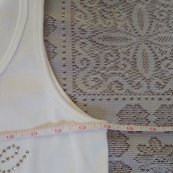 Bride Rhinestone White Ribbed Tank Top Size Large - Picture 5 of 6